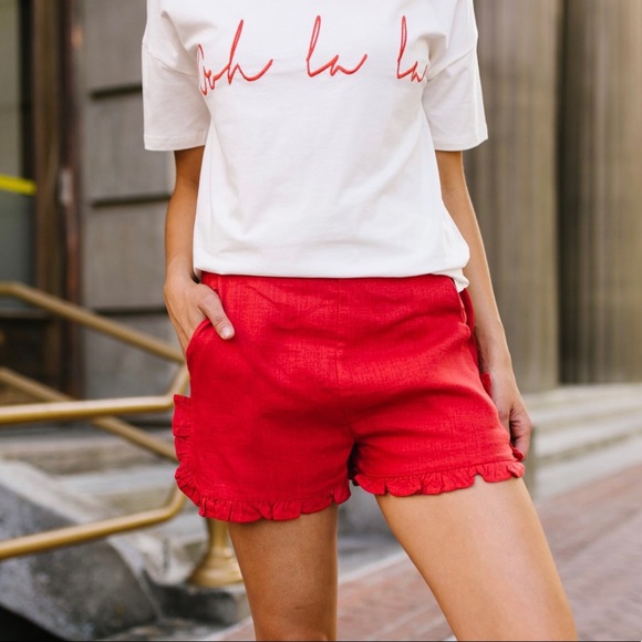 Dash of Pink | Shorts | Ruffled Red Shorts | Poshmark